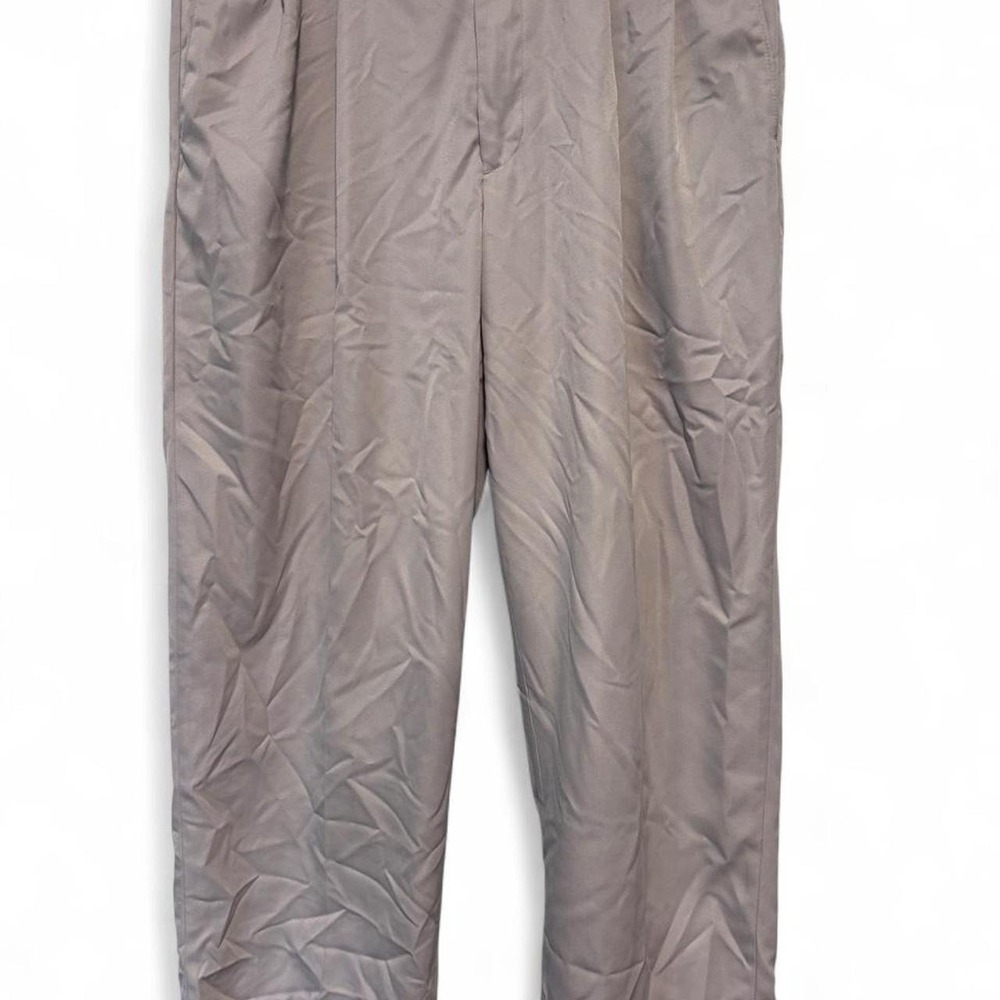Perry Ellis Portfolio Vintage Mens 36x29 Pleated Dress Pants Taupe Microfiber